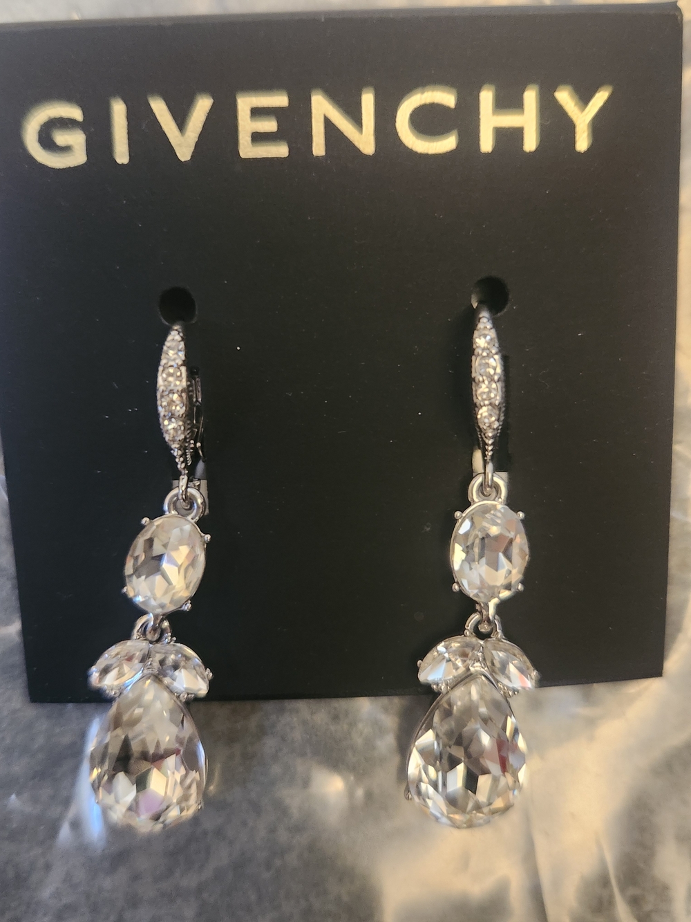 Givenchy Clear Crystal Teardrop Dangle Earrings NWT